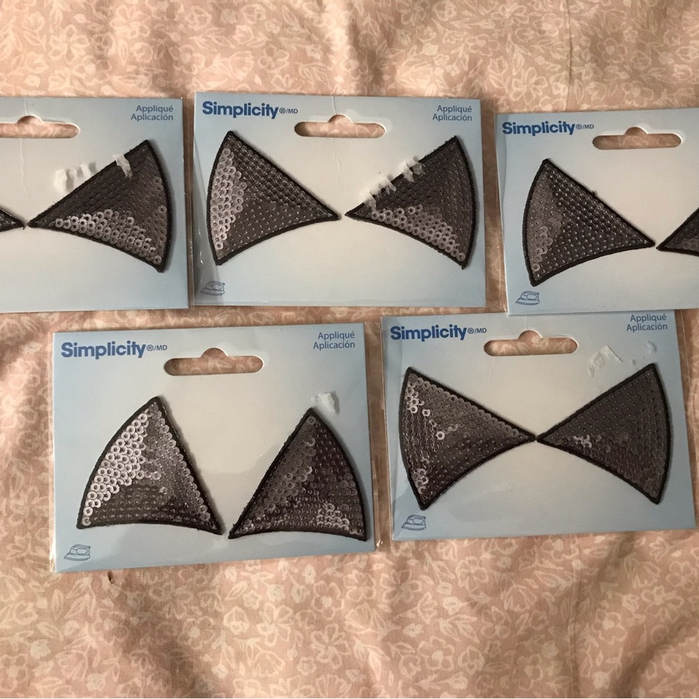 Simplicity Black Sequin Cat Ear Appliqués lot 5 iron on transfer